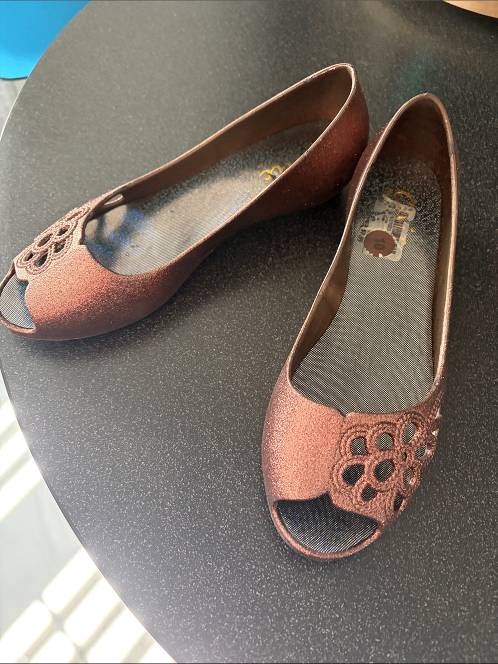 Glitter Floral Peep-Toe Flats - Rose Bronze - Picture 6 of 7
